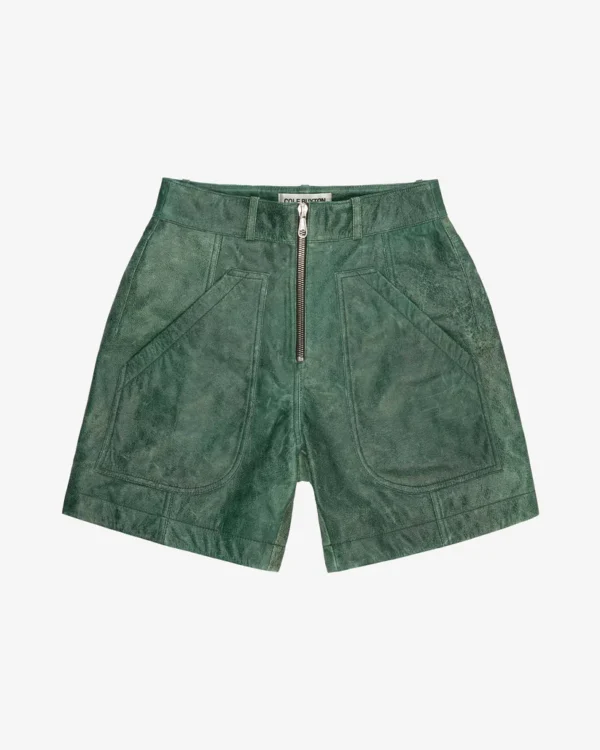 CB CRACKED LEATHER GREEN SHORTS