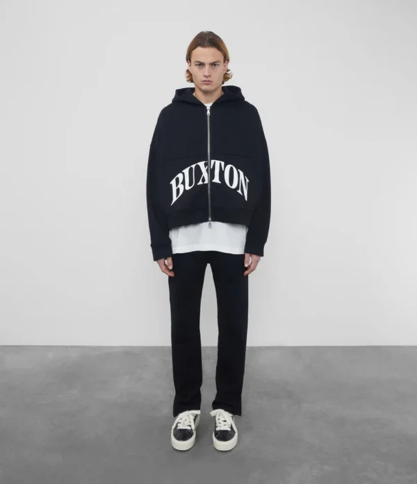 HEAVYWEIGHT CROPPED LOGO ZIP BLACK HOODIE