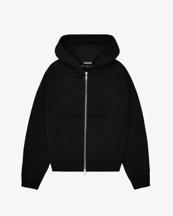 WARM UP CROPPED ZIPPED BLACK HOODIE