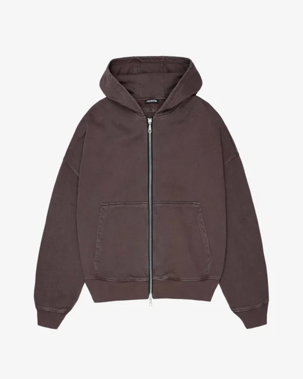 WARM UP CROPPED ZIPPED BROWN HOODIE